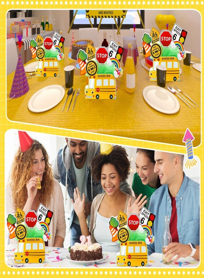 Weekgrat مجموعة ويكغرات المكونة من 6 مجموعات من زينة طاولات حفلات العودة إلى المدرسة على شكل حافلة مدرسية، مع مجسمات لوسائل النقل، مثالية لحفلات أعياد ميلاد الأطفال. - Image 5